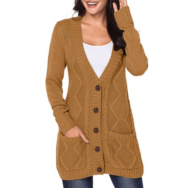 Khaki Front Pocket and Buttons Closure Cardigan