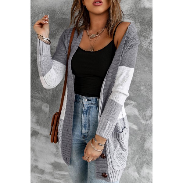 Multicolor Front Pocket and Buttons Closure Cardigan