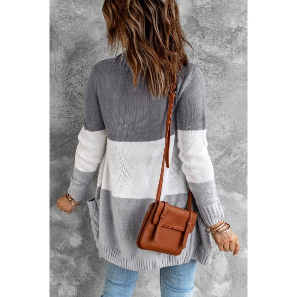 Multicolor Front Pocket and Buttons Closure Cardigan
