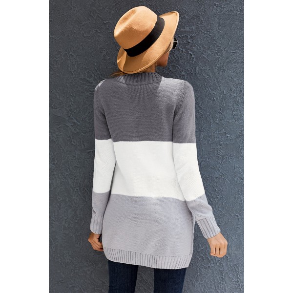 Multicolor Front Pocket and Buttons Closure Cardigan