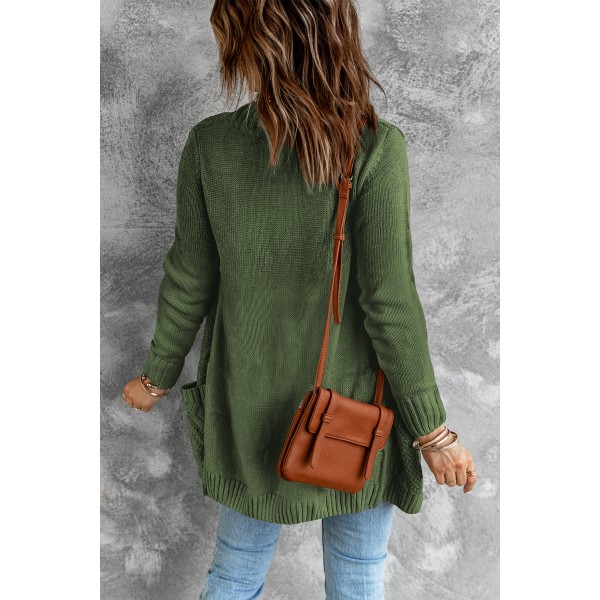 Green Front Pocket and Buttons Closure Cardigan