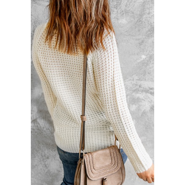 White Buttoned Wrap Turtleneck Sweater