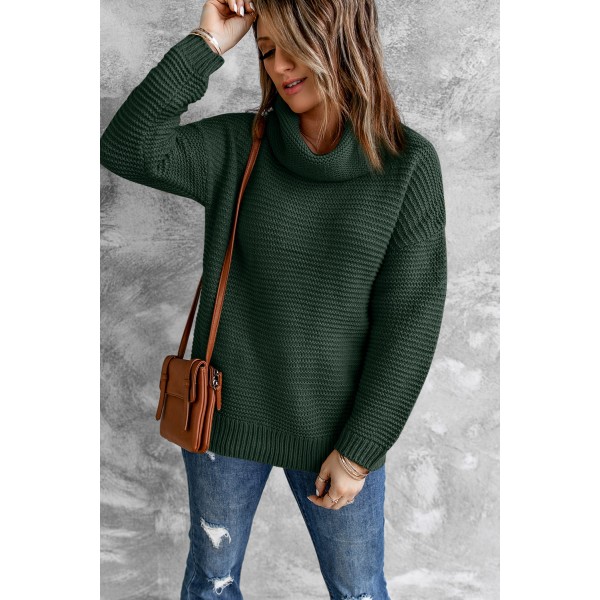 Dark Green Cozy Long Sleeves Turtleneck Sweater
