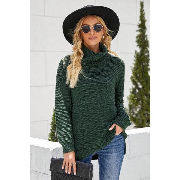 Dark Green Cozy Long Sleeves Turtleneck Sweater
