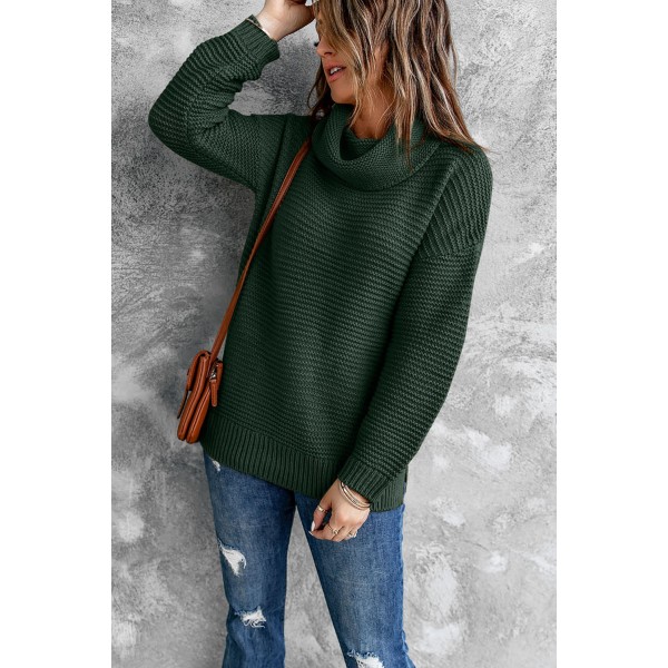Dark Green Cozy Long Sleeves Turtleneck Sweater