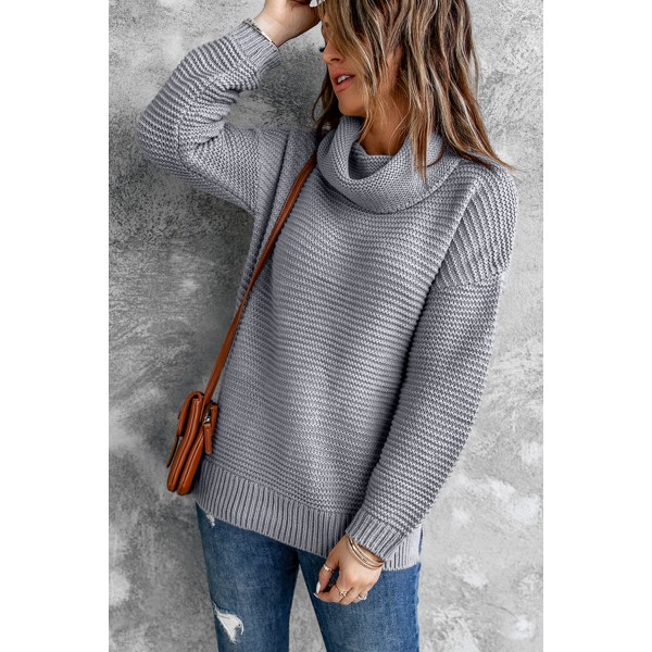 Gray Cozy Long Sleeves Turtleneck Sweater