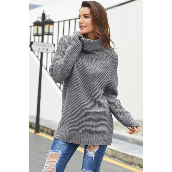 Gray Cozy Long Sleeves Turtleneck Sweater