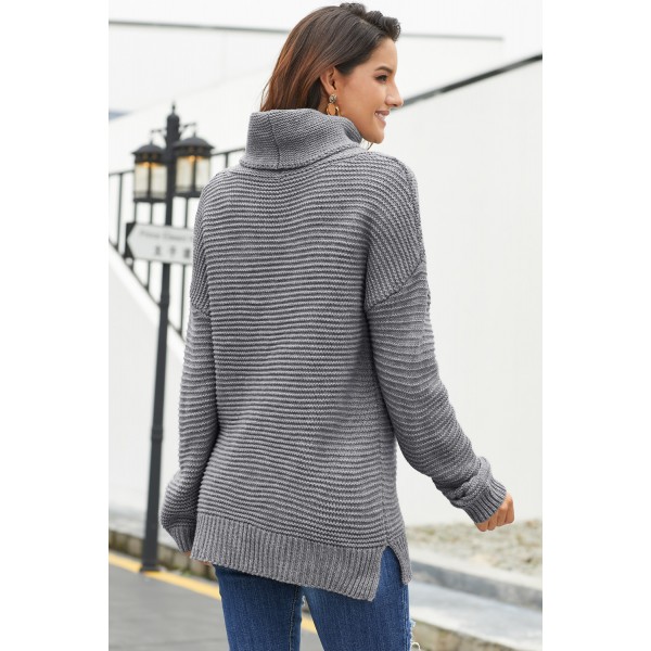 Gray Cozy Long Sleeves Turtleneck Sweater