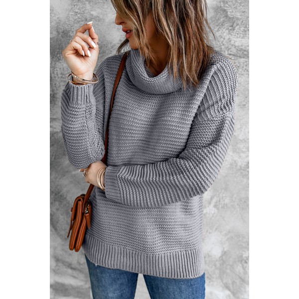 Gray Cozy Long Sleeves Turtleneck Sweater