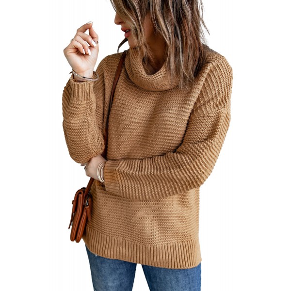 Khaki Cozy Long Sleeves Turtleneck Sweater