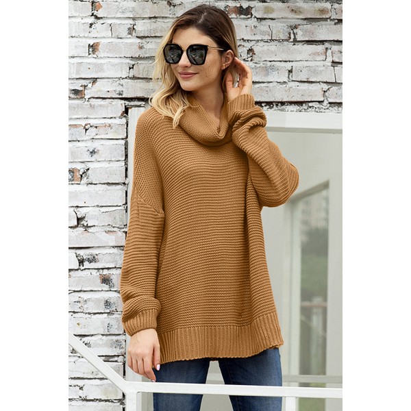 Khaki Cozy Long Sleeves Turtleneck Sweater
