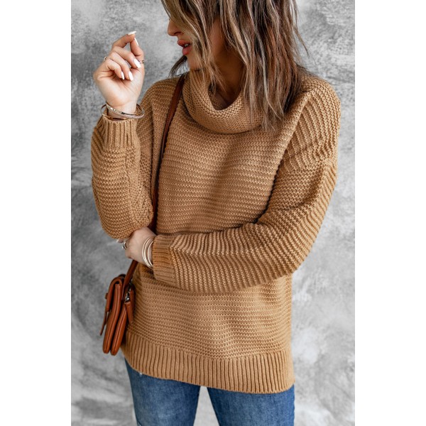 Khaki Cozy Long Sleeves Turtleneck Sweater