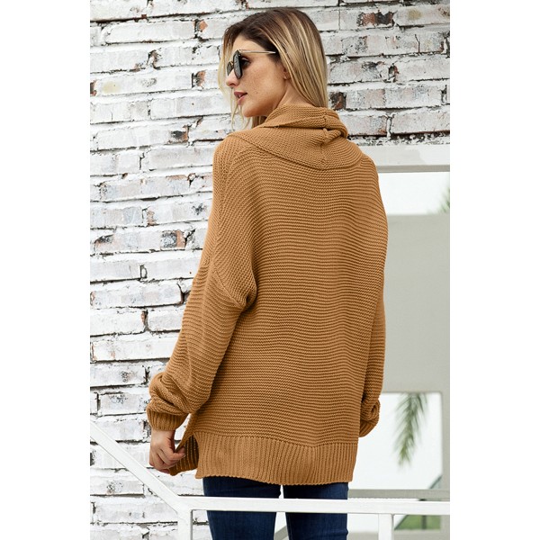 Khaki Cozy Long Sleeves Turtleneck Sweater