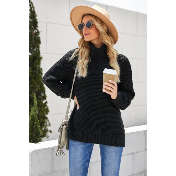 Black Cozy Long Sleeves Turtleneck Sweater