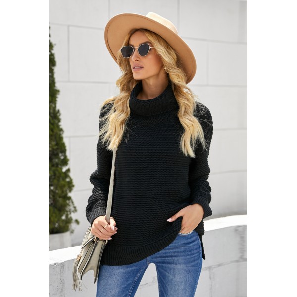 Black Cozy Long Sleeves Turtleneck Sweater