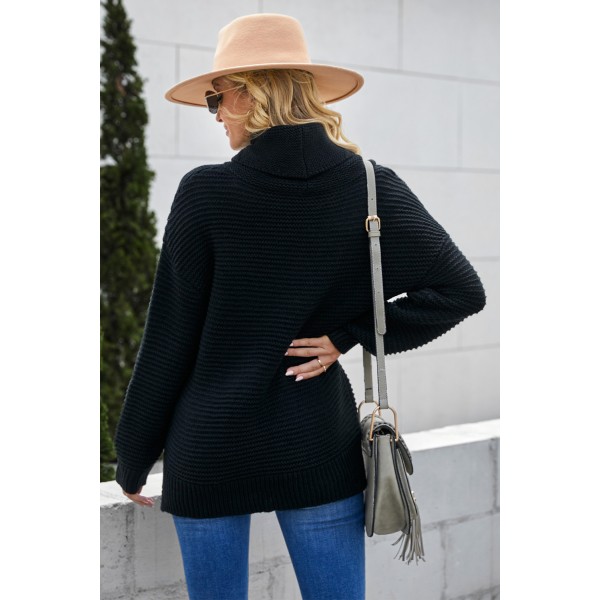 Black Cozy Long Sleeves Turtleneck Sweater