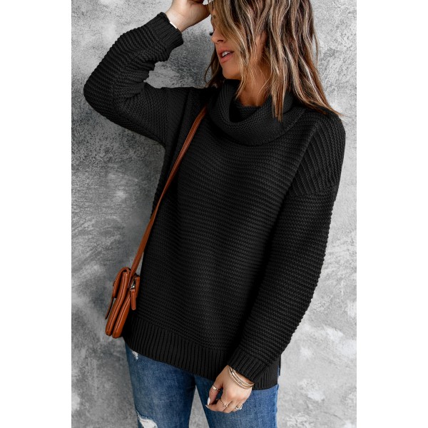 Black Cozy Long Sleeves Turtleneck Sweater