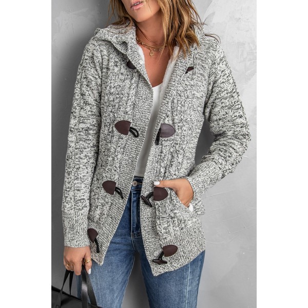 Heather Gray Fur Hood Horn Button Sweater Cardigan