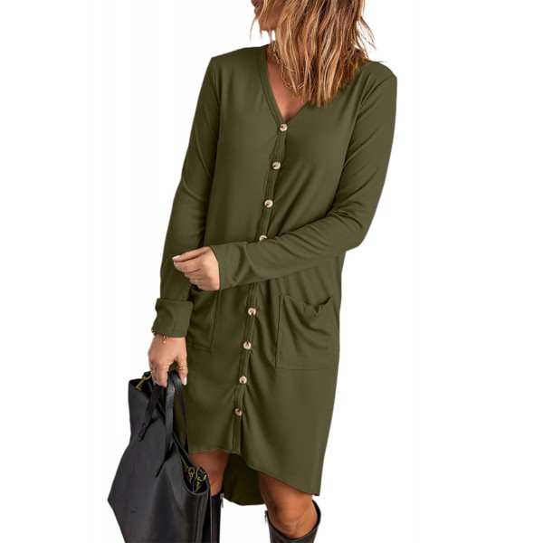 Selected Button Down Pocketed High Low Cardigan