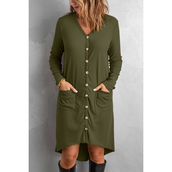 Selected Button Down Pocketed High Low Cardigan