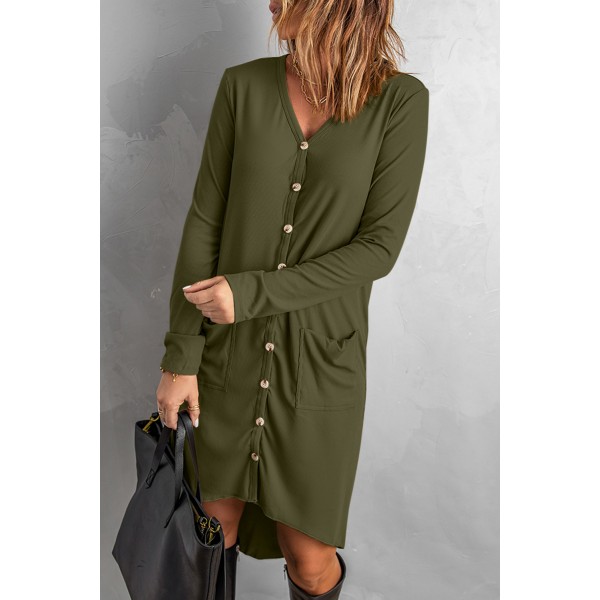 Selected Button Down Pocketed High Low Cardigan