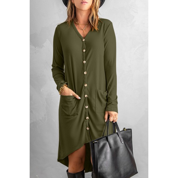 Selected Button Down Pocketed High Low Cardigan