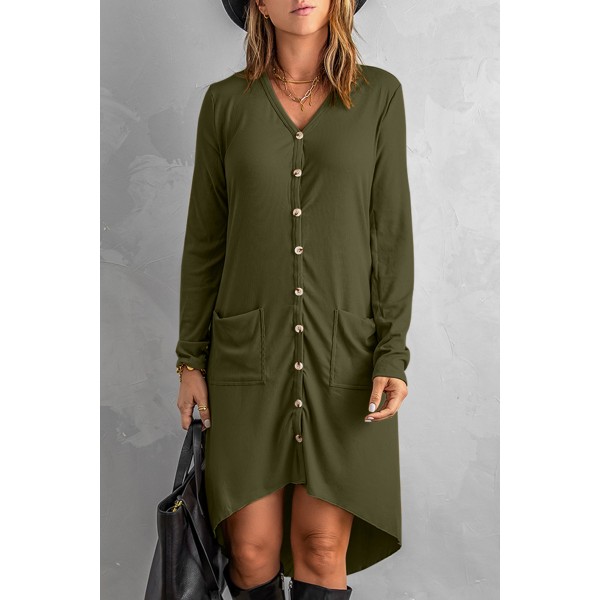 Selected Button Down Pocketed High Low Cardigan