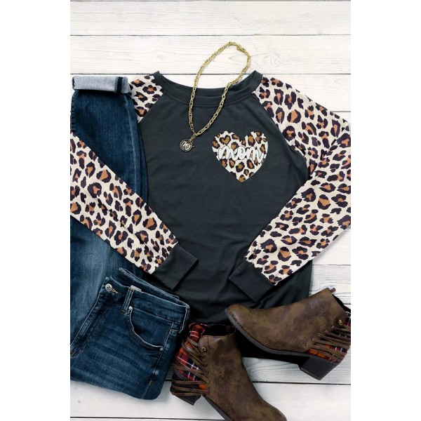 Leopard Mom Heart Raglan Sweatshirt