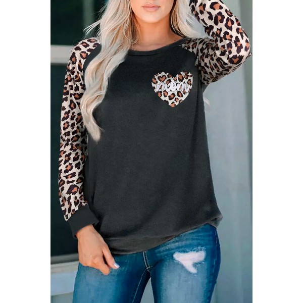 Leopard Mom Heart Raglan Sweatshirt