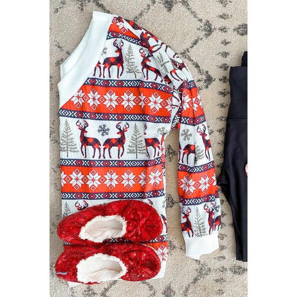 Christmas Print V Neck Women Sweatshirt