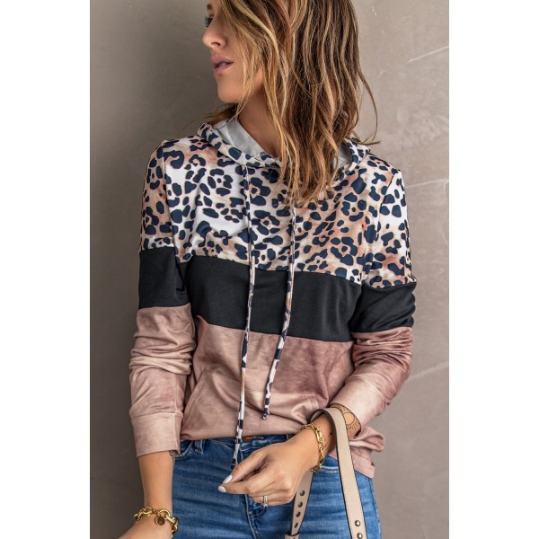 Leopard Tie Dye Colorblock Hoodie