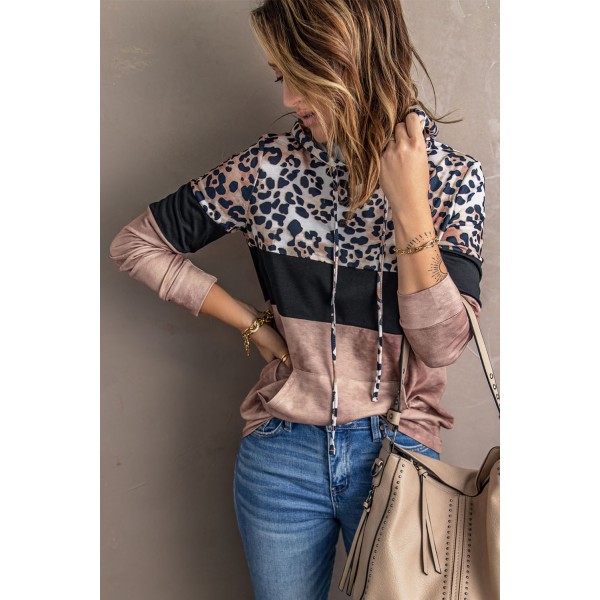 Leopard Tie Dye Colorblock Hoodie