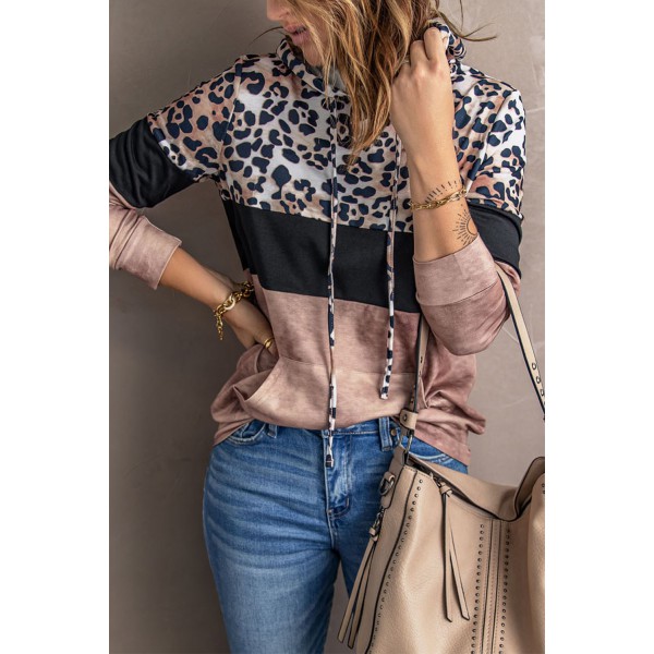 Leopard Tie Dye Colorblock Hoodie