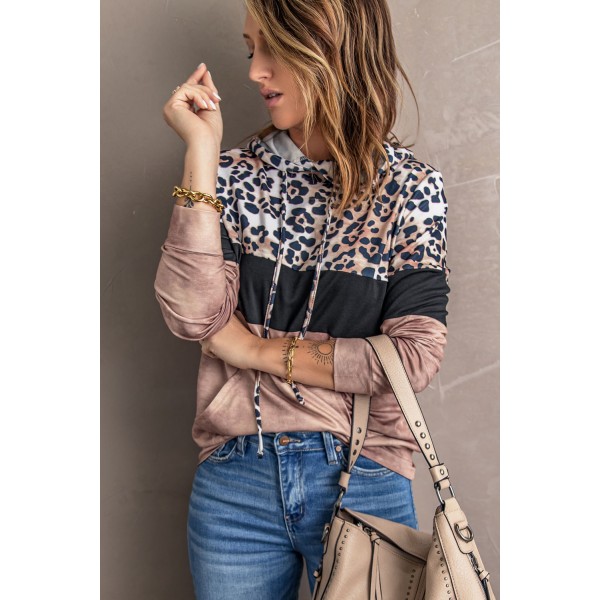 Leopard Tie Dye Colorblock Hoodie
