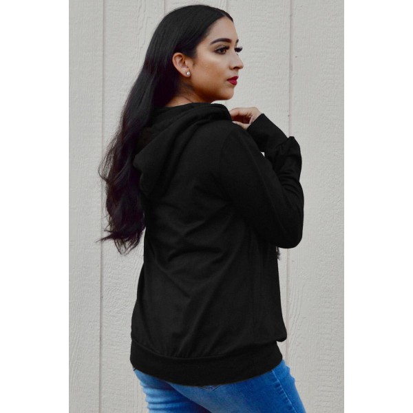 Black Long Sleeve Hoodie with Rope Drawstring
