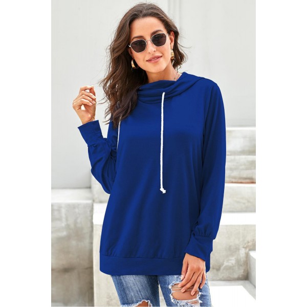 Blue Long Sleeve Hoodie with Rope Drawstring