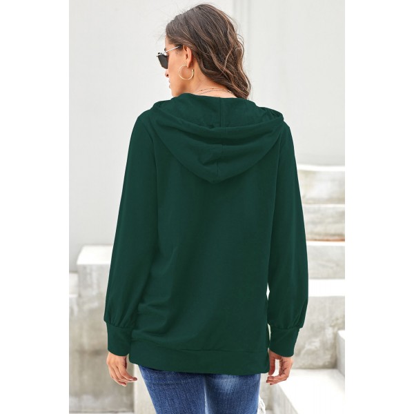 Green Long Sleeve Hoodie with Rope Drawstring
