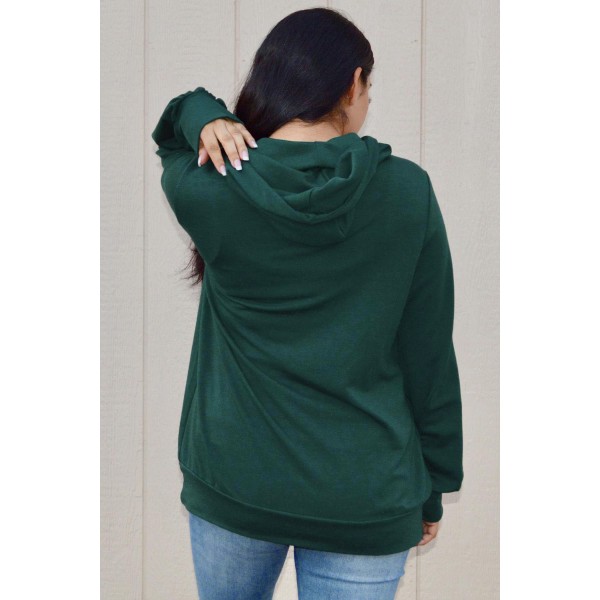 Green Long Sleeve Hoodie with Rope Drawstring