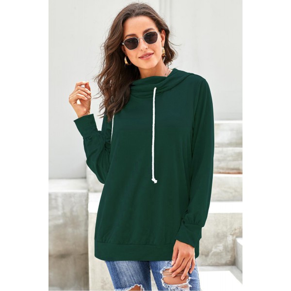 Green Long Sleeve Hoodie with Rope Drawstring