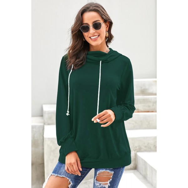 Green Long Sleeve Hoodie with Rope Drawstring