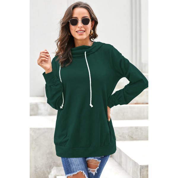 Green Long Sleeve Hoodie with Rope Drawstring