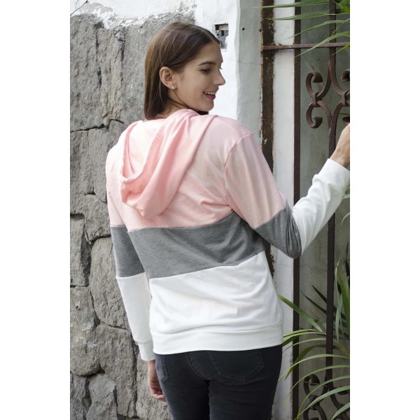 Pink Color Block Zipped Neck Hoodie