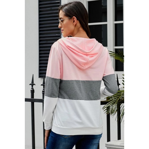 Pink Color Block Zipped Neck Hoodie