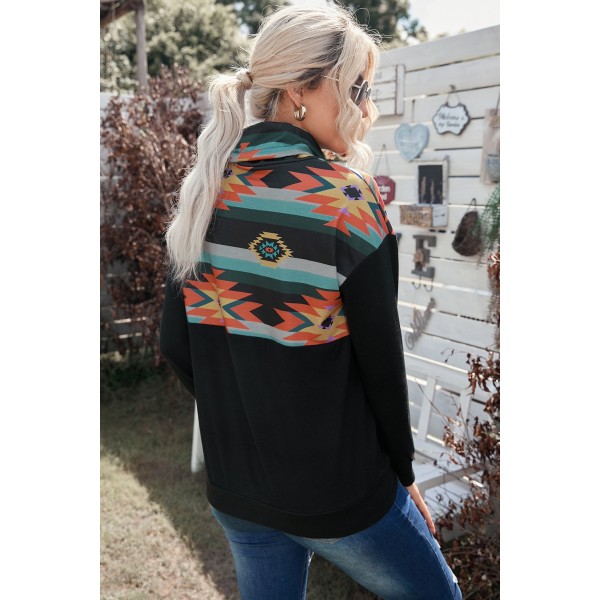 Black Aztec Cowl Pullover Hoodie
