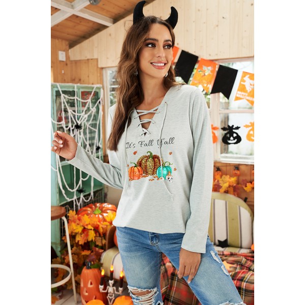 Pumpkin Letter Print Criss Cross Strap Halloween Sweatshirt