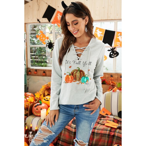 Pumpkin Letter Print Criss Cross Strap Halloween Sweatshirt