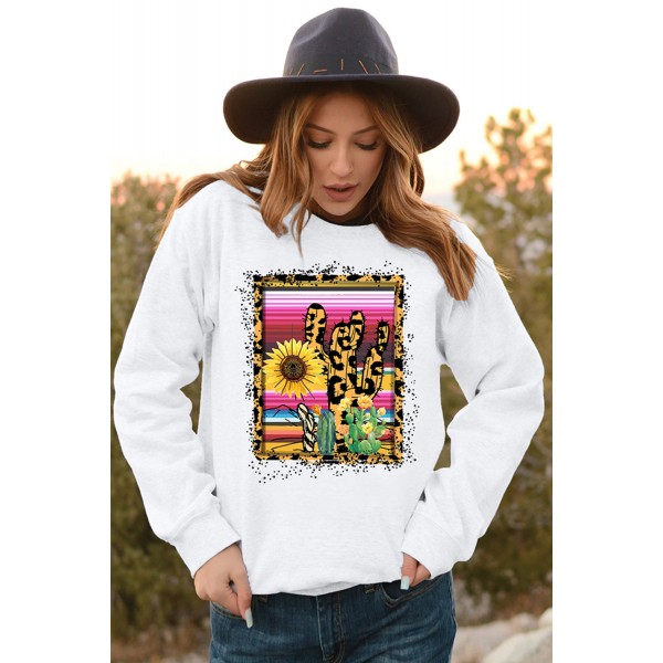 Leopard Cactus Floral Print Crewneck Pullover Sweatshirt