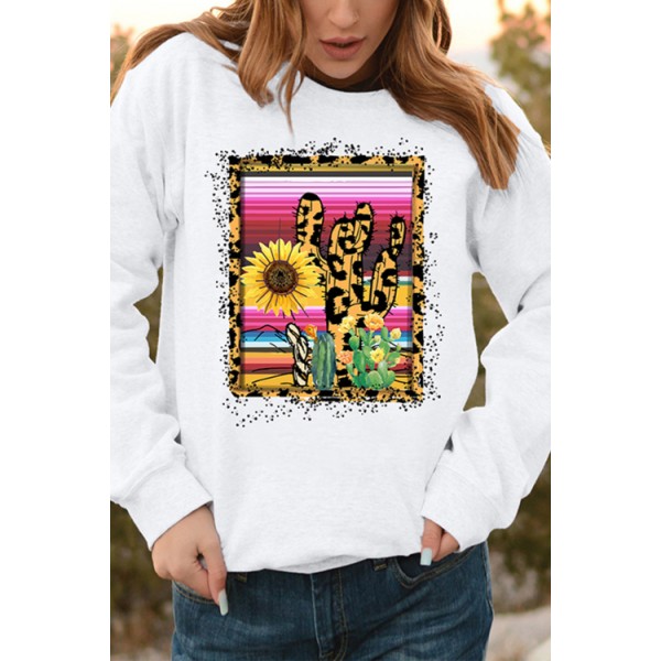 Leopard Cactus Floral Print Crewneck Pullover Sweatshirt