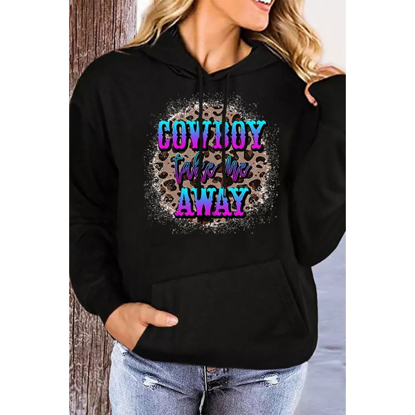 Leopard Letter Print Pocket Pullover Hoodie