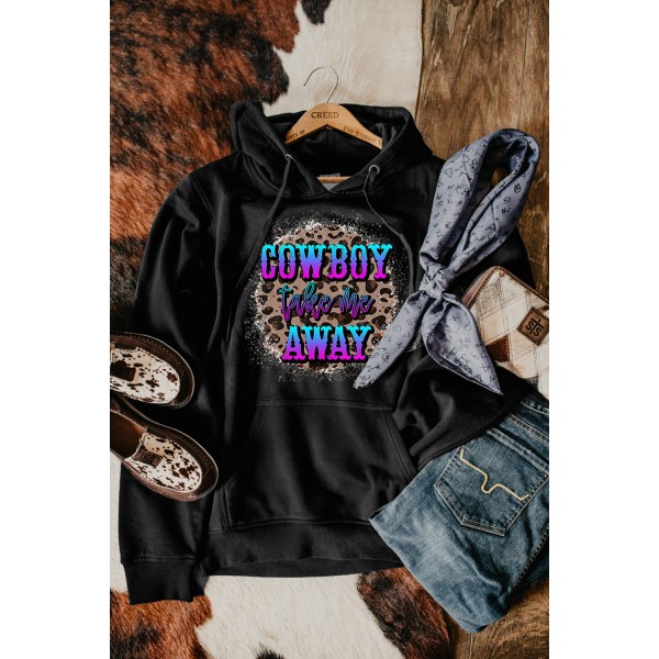 Leopard Letter Print Pocket Pullover Hoodie